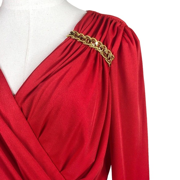 Lilli Diamond Vintage Gown Red Gold Sequin Braid Trim Maxi Dress - Picture 4 of 10